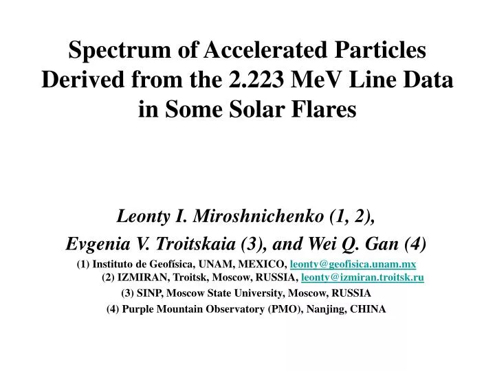spectrum of accelerated particles derived from the 2 223 mev line data in some solar flares