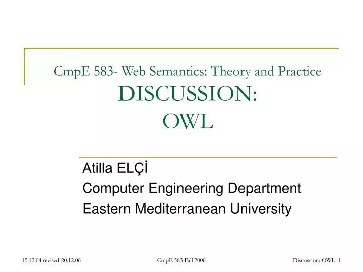cmpe 583 web semantics theory and practice discussion owl