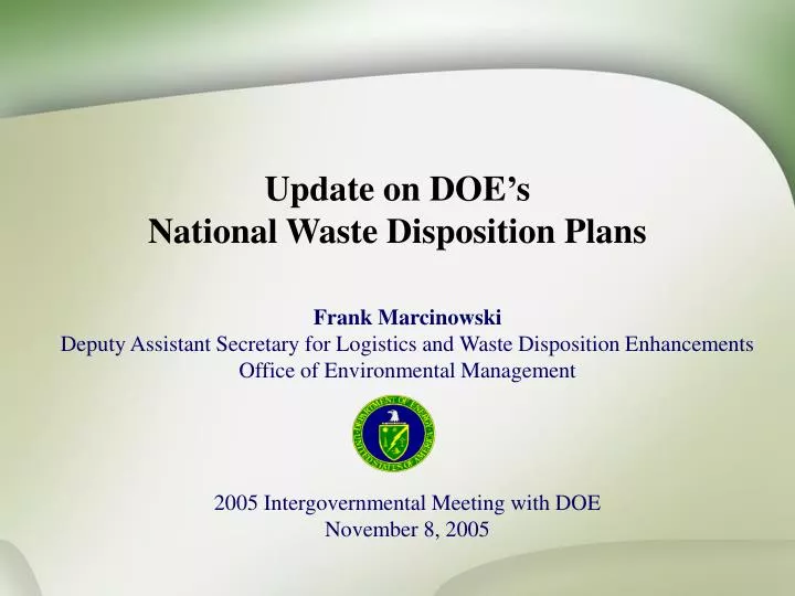 update on doe s national waste disposition plans