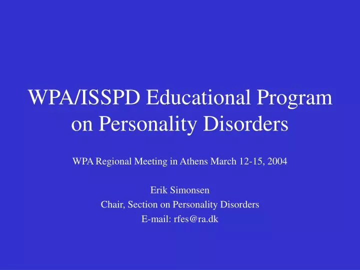 wpa isspd educational program on personality disorders