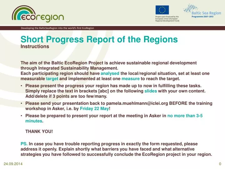 short progress report of the regions