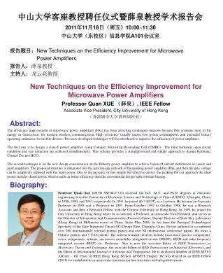 New Techniques on the Efficiency Improvement for Microwave Power Amplifiers