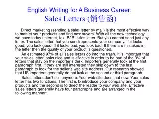 English Writing for A Business Career: Sales Letters ( ??? )
