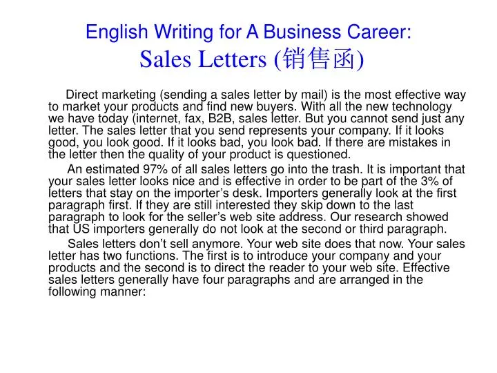 english writing for a business career sales letters