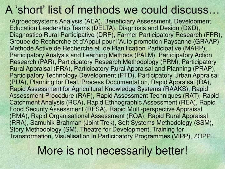 a short list of methods we could discuss