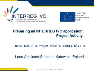 Preparing an INTERREG IVC application: Project Activity