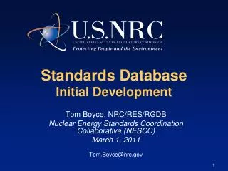 Standards Database Initial Development