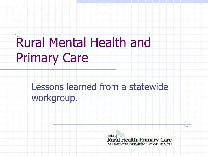rural mental health and primary care