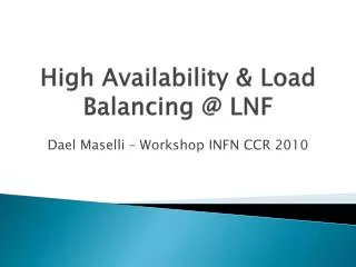 high availability load balancing @ lnf