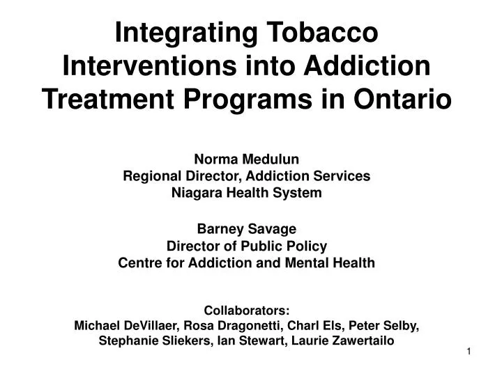 integrating tobacco interventions into addiction treatment programs in ontario