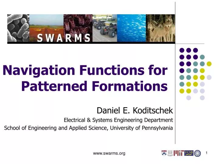 navigation functions for patterned formations