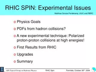 RHIC SPIN: Experimental Issues