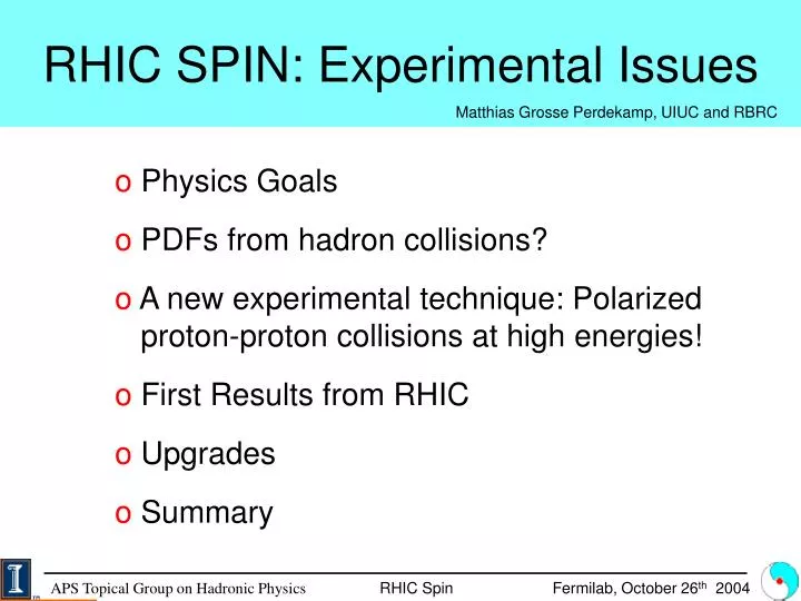 rhic spin experimental issues