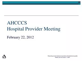 AHCCCS Hospital Provider Meeting