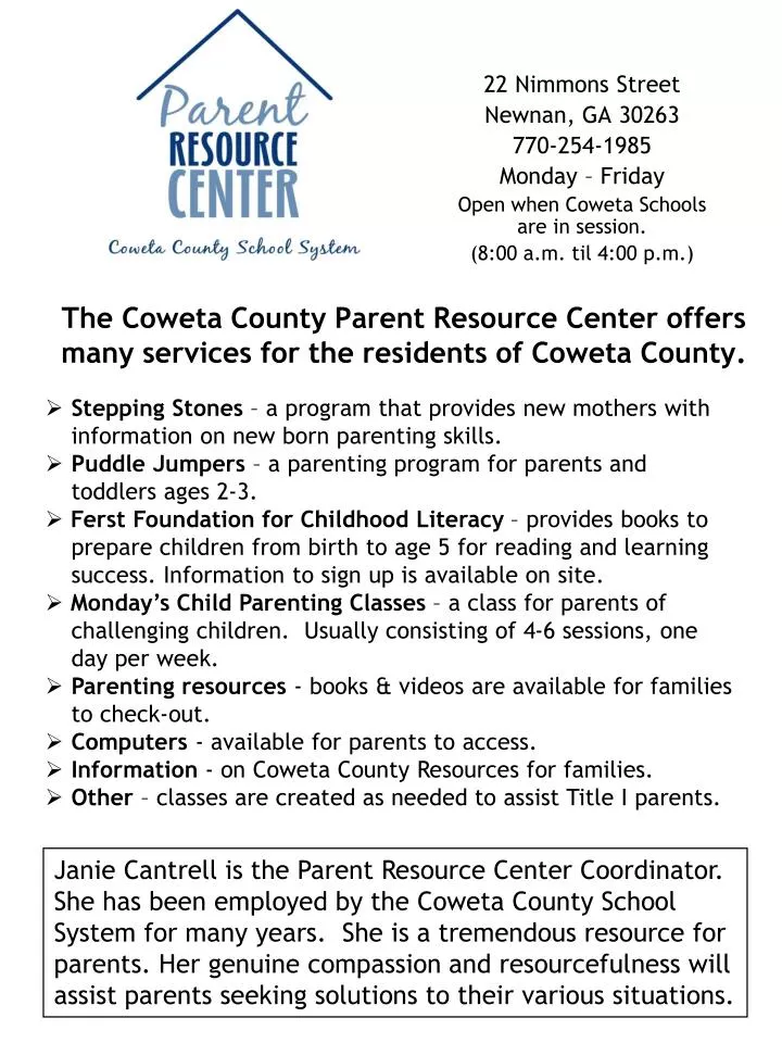 the coweta county parent resource center offers many services for the residents of coweta county