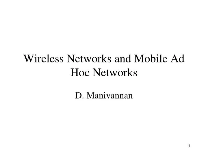 wireless networks and mobile ad hoc networks