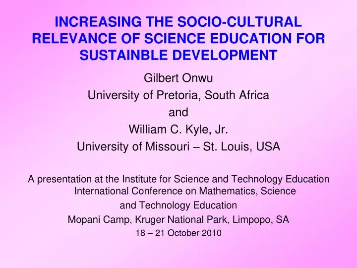 increasing the socio cultural relevance of science education for sustainble development