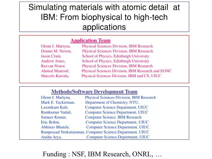 simulating materials with atomic detail at ibm from biophysical to high tech applications