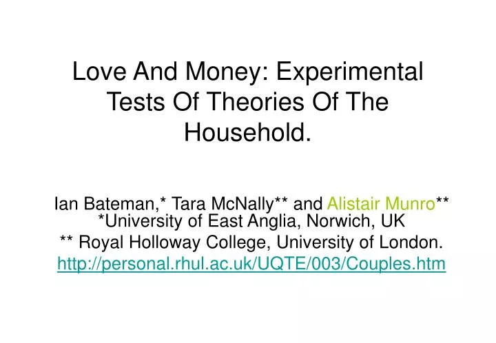 love and money experimental tests of theories of the household
