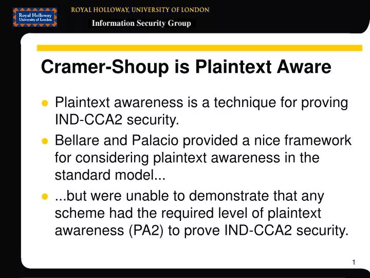 cramer shoup is plaintext aware