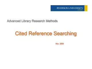 Advanced Library Research Methods
