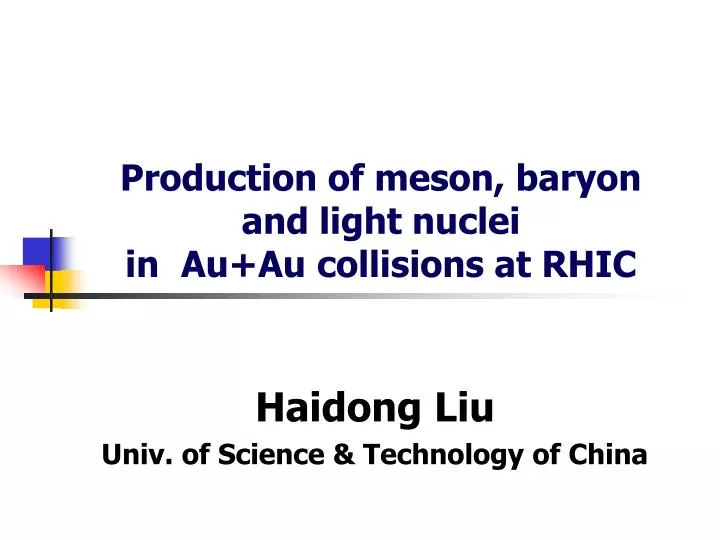 production of meson baryon and light nuclei in au au collisions at rhic