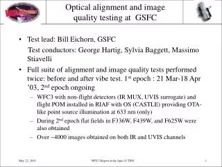 Optical alignment and image quality testing at GSFC