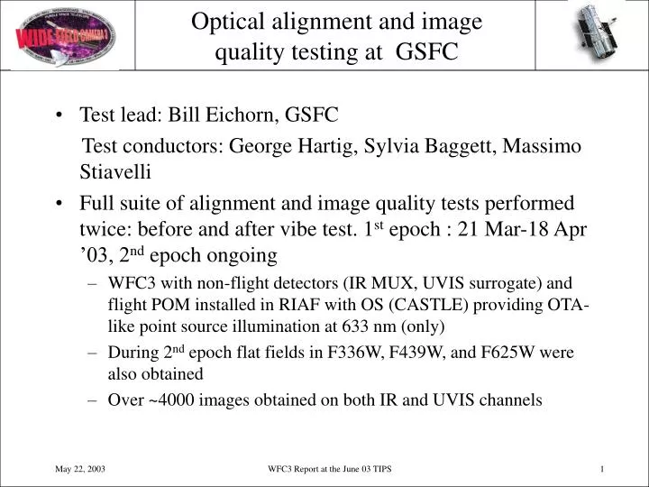 optical alignment and image quality testing at gsfc
