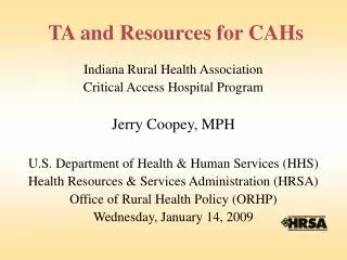 TA and Resources for CAHs