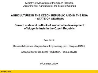Ministry of Agriculture of the Czech Republic Department of Agriculture of the State of Georgia
