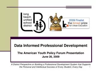 Data Informed Professional Development The American Youth Policy Forum Presentation June 26, 2009