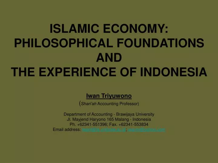 islamic economy philosophical foundations and the experience of indonesia