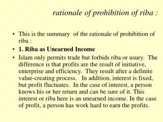 rationale of prohibition of riba :