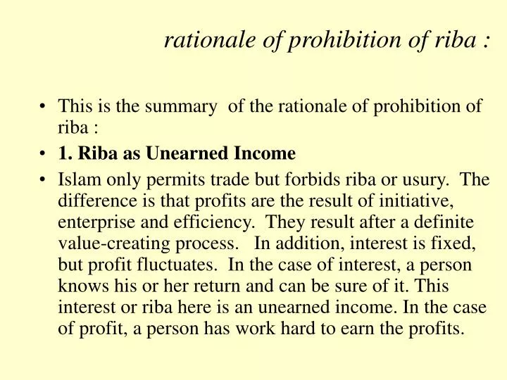 rationale of prohibition of riba