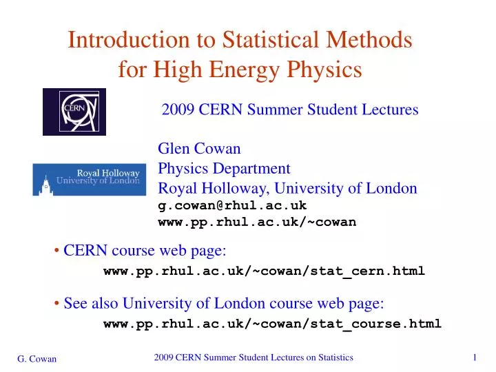 introduction to statistical methods for high energy physics