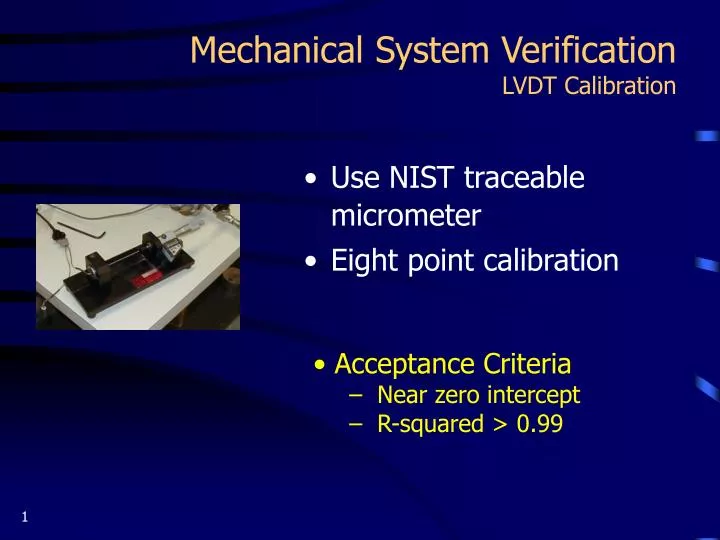 mechanical system verification lvdt calibration