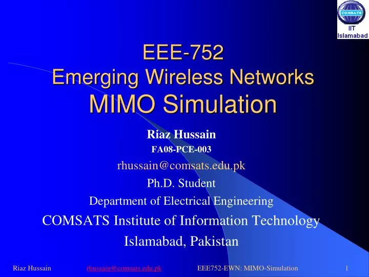 eee 752 emerging wireless networks mimo simulation