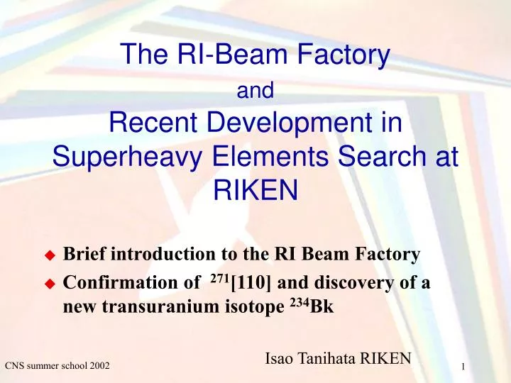 the ri beam factory and recent development in superheavy elements search at riken