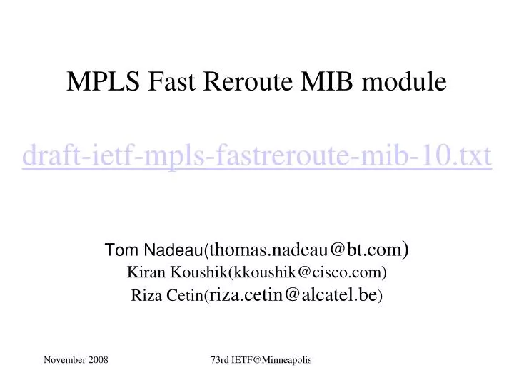 mpls fast reroute mib module draft ietf mpls fastreroute mib 10 txt