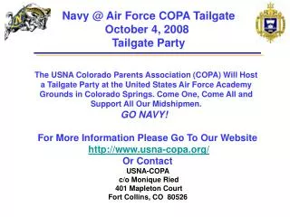 For More Information Please Go To Our Website usna-copa/ Or Contact USNA-COPA