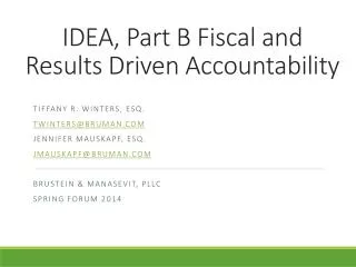 IDEA, Part B Fiscal and Results Driven Accountability
