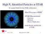 High PT Identified Particles at STAR: Hard Processes at RHIC - slide 1