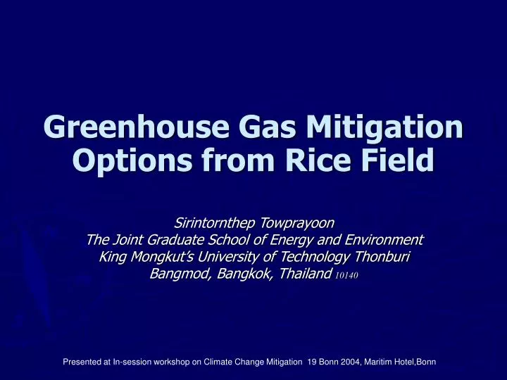 greenhouse gas mitigation options from rice field
