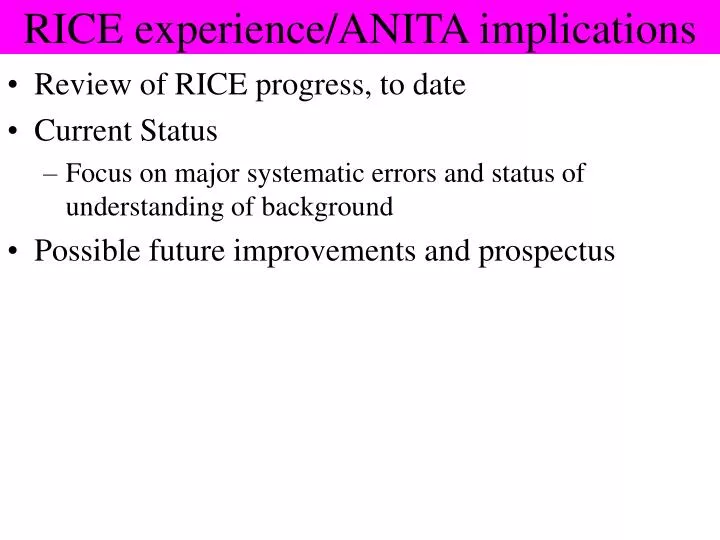 rice experience anita implications