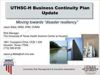 UTHSC-H Business Continuity Plan Update