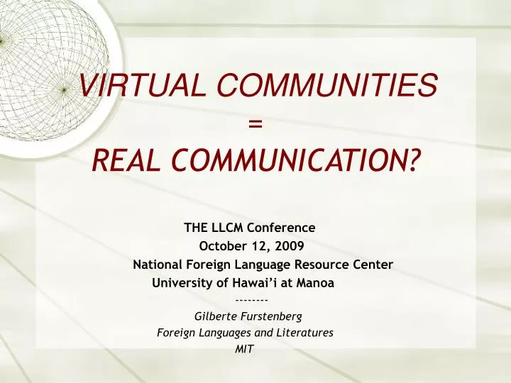 virtual communities real communication