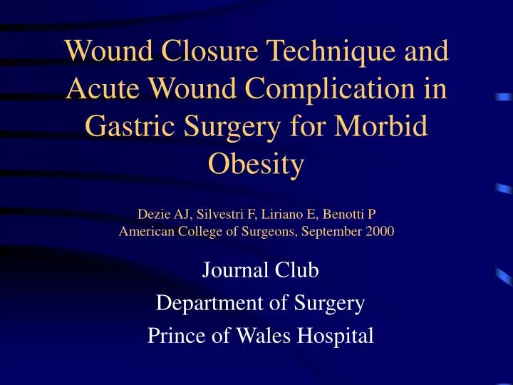 journal club department of surgery prince of wales hospital