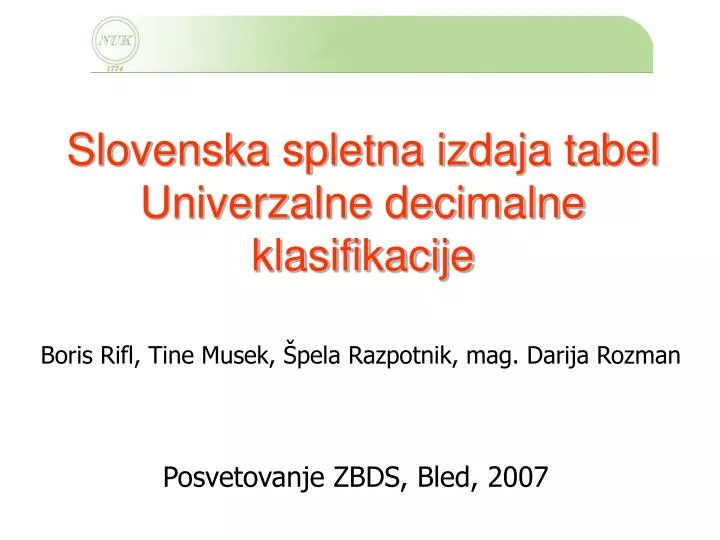 slovenska spletna izdaja tabel univerzalne decimalne klasifikacije