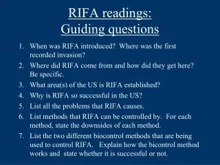 RIFA readings: Guiding questions