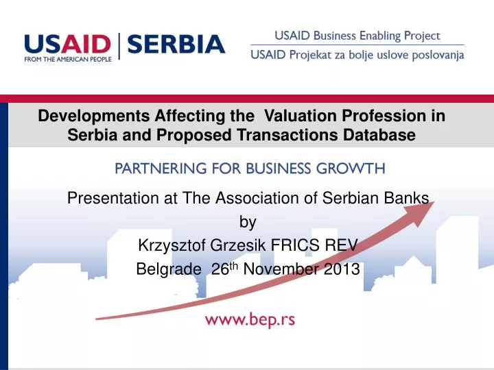 developments affecting the valuation profession in serbia and proposed t ransactions database